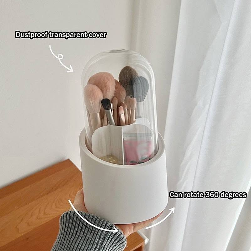 360° Rotating Makeup Brush Organizer with a Dustproof Lid