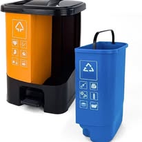 dual-compartment plastic recycling step bins designed for dry and wet waste separation.