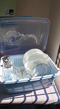 Dust-proof kitchen plastic dish drying rack with a flip cover