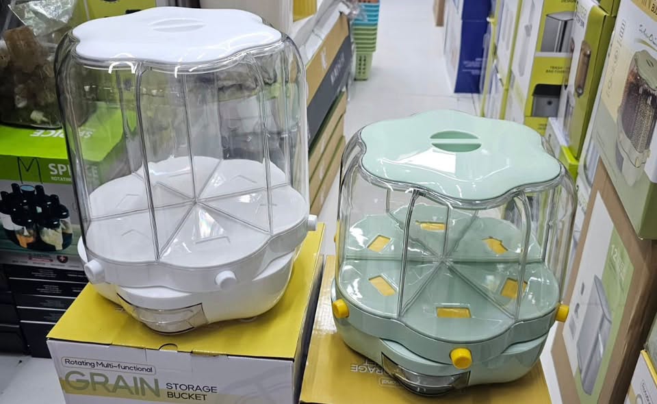 6-Grid 360° Rotating Multi-Functional Grain Storage Buckets / Rice Dispensers