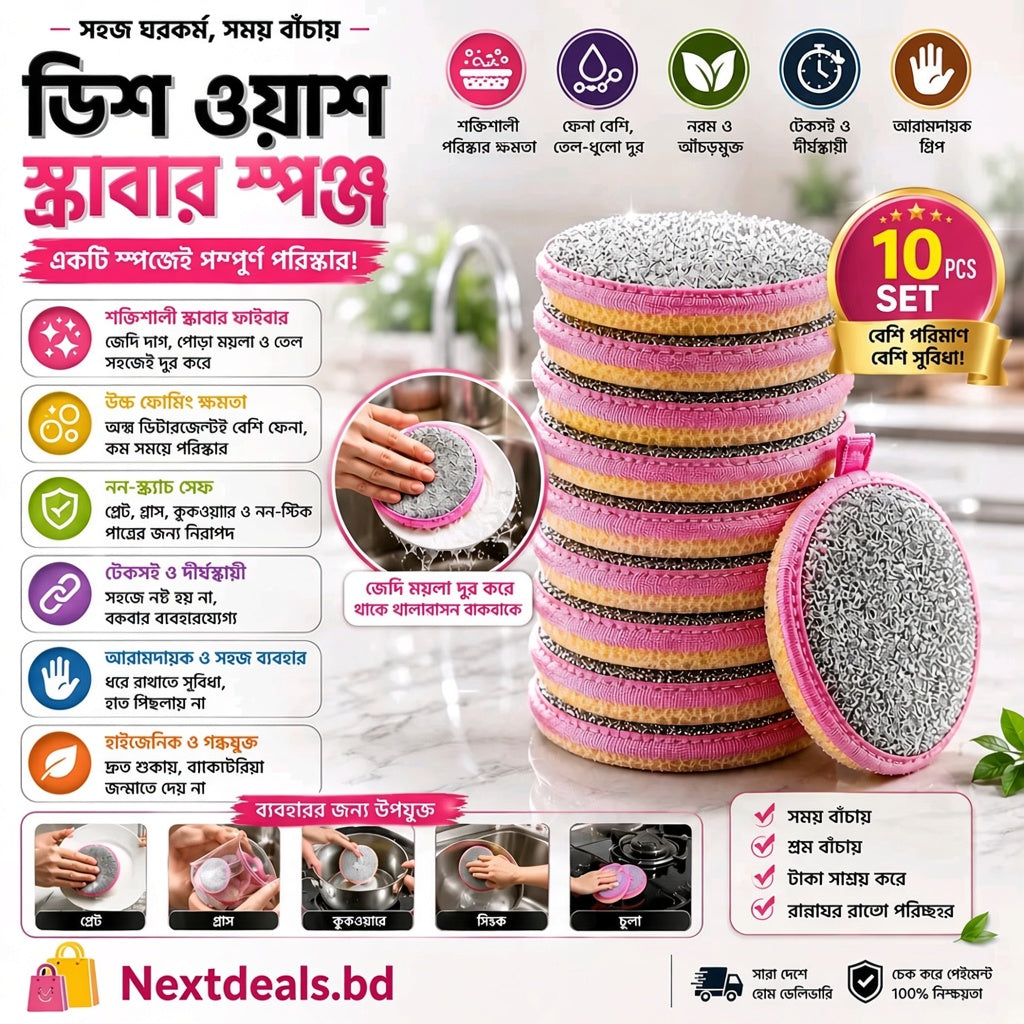 10-Piece Double-Sided Dishwashing Scrubber Sponge Set