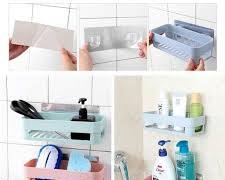 punch-free adhesive plastic bathroom shelves