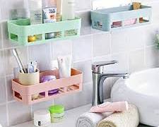 punch-free adhesive plastic bathroom shelves