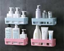 punch-free adhesive plastic bathroom shelves
