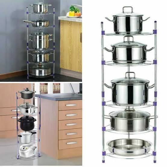 5-tier stainless steel kitchen pot and pan organizer rack