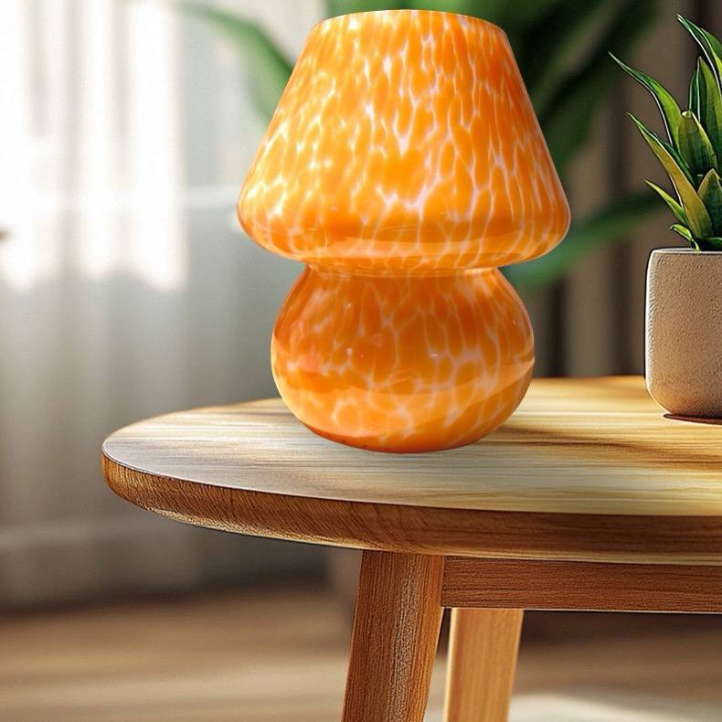 Art Glass Mushroom Table Lamp - Amber Glow