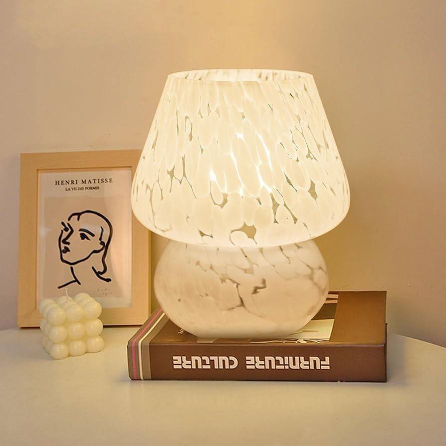 Art Glass Mushroom Table Lamp - Ivory Speckle