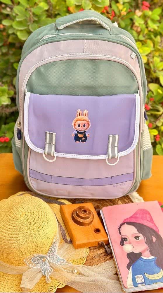 Kids Cartoon Buckle Backpack - Sage & Lilac