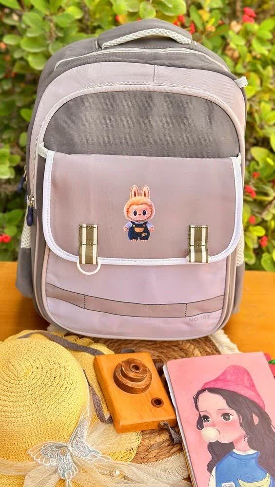 Kids Cartoon Buckle Backpack - Blush & Taupe