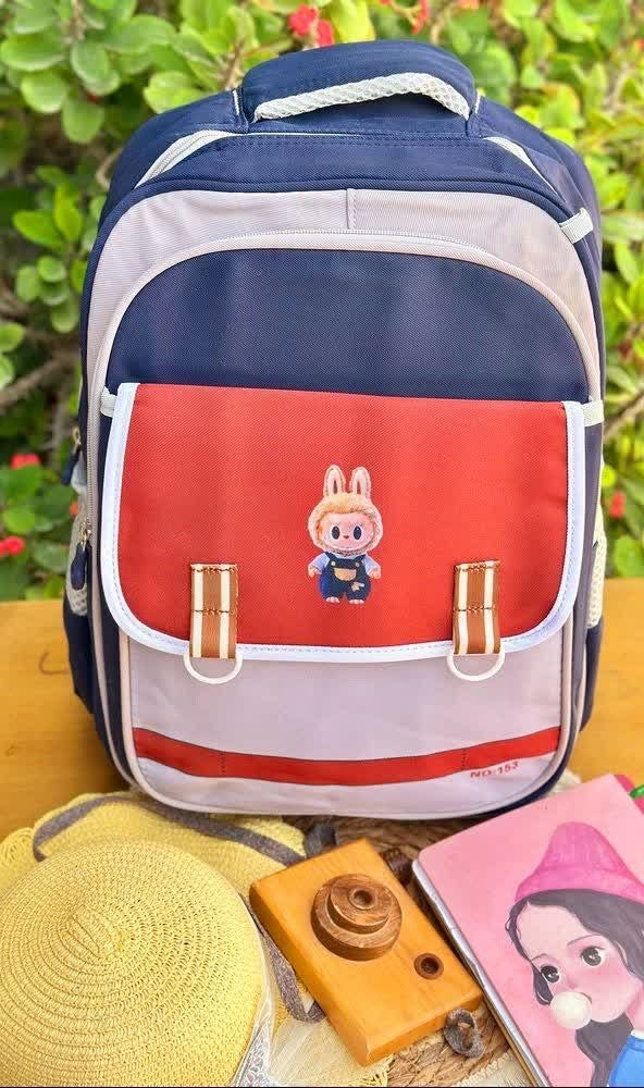 Kids Cartoon Buckle Backpack - Navy & Red