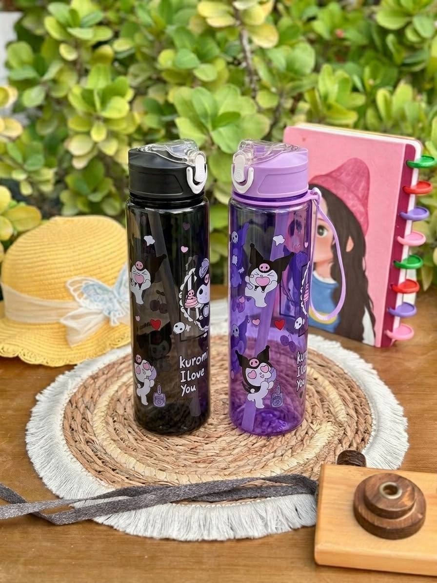Mischievous Bunny Black Purple Water Bottle