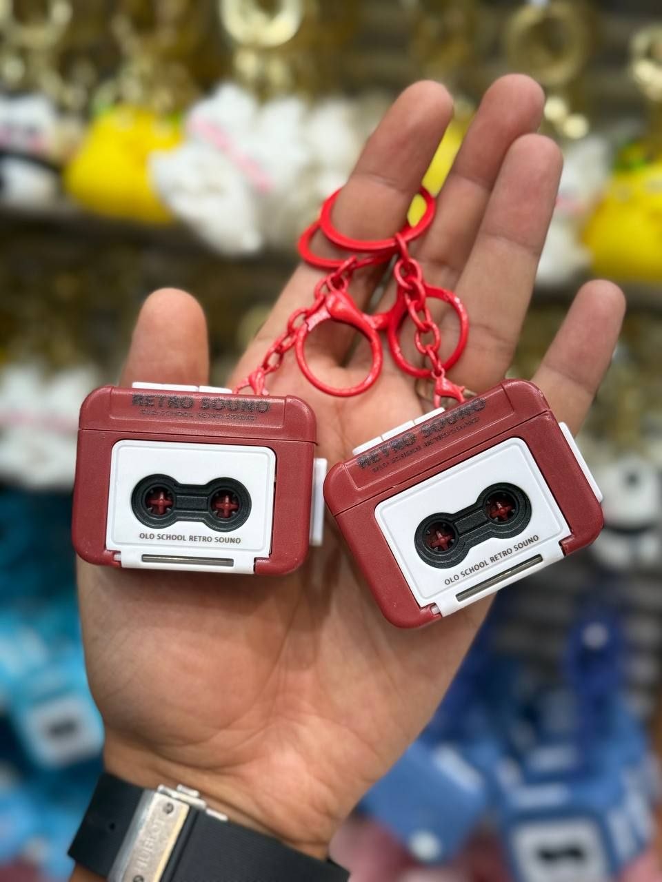 Retro Cassette Tape Keychain - Red