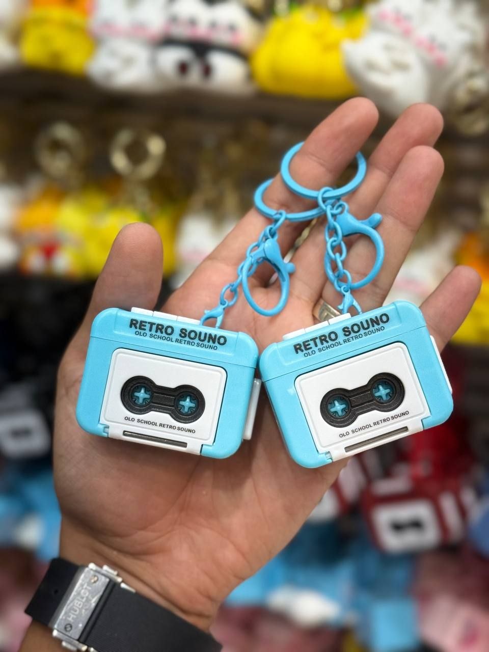 Retro Cassette Tape Keychain - Aqua