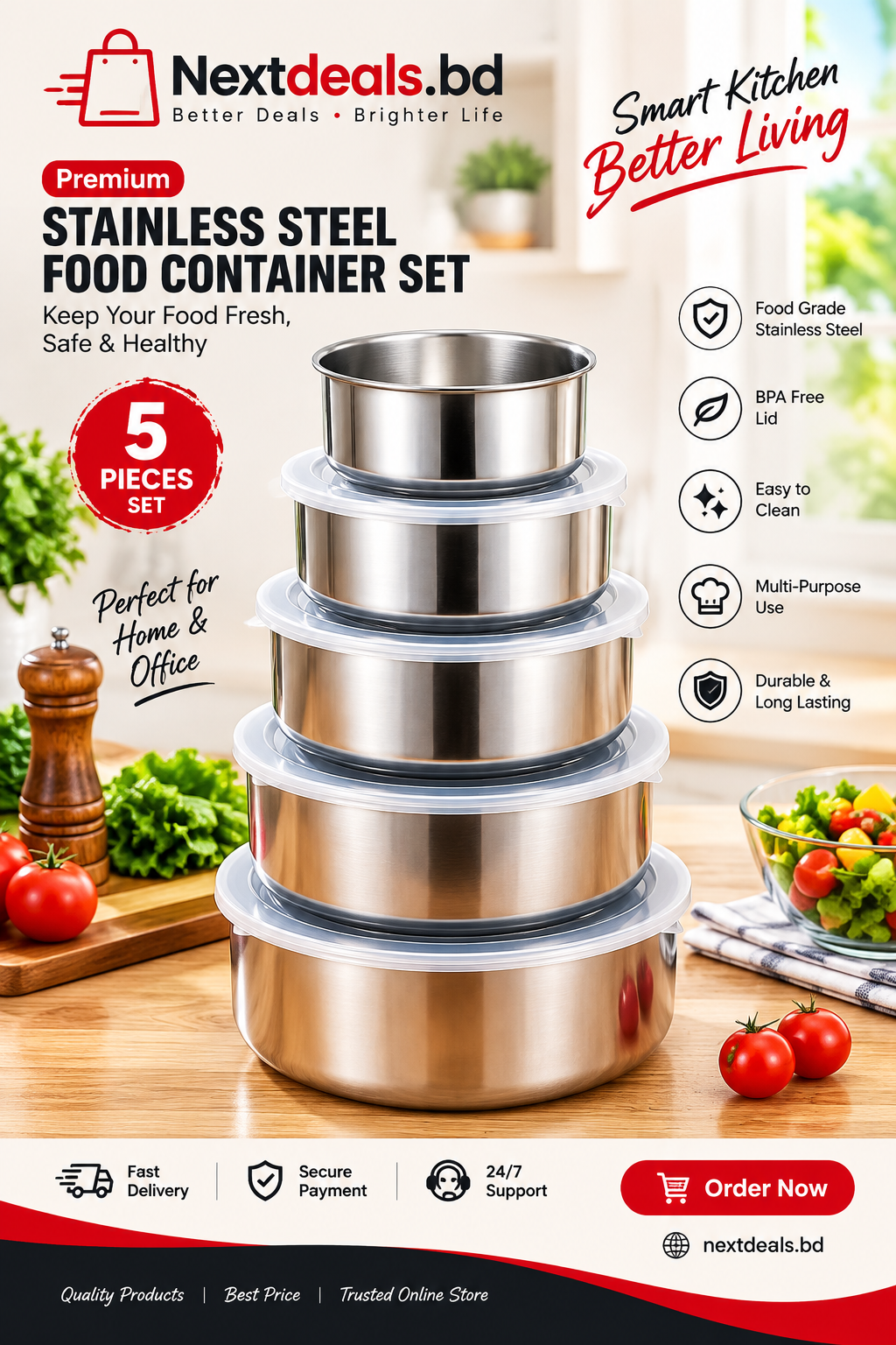 Premium Stainless Steel Food Container 5pics set