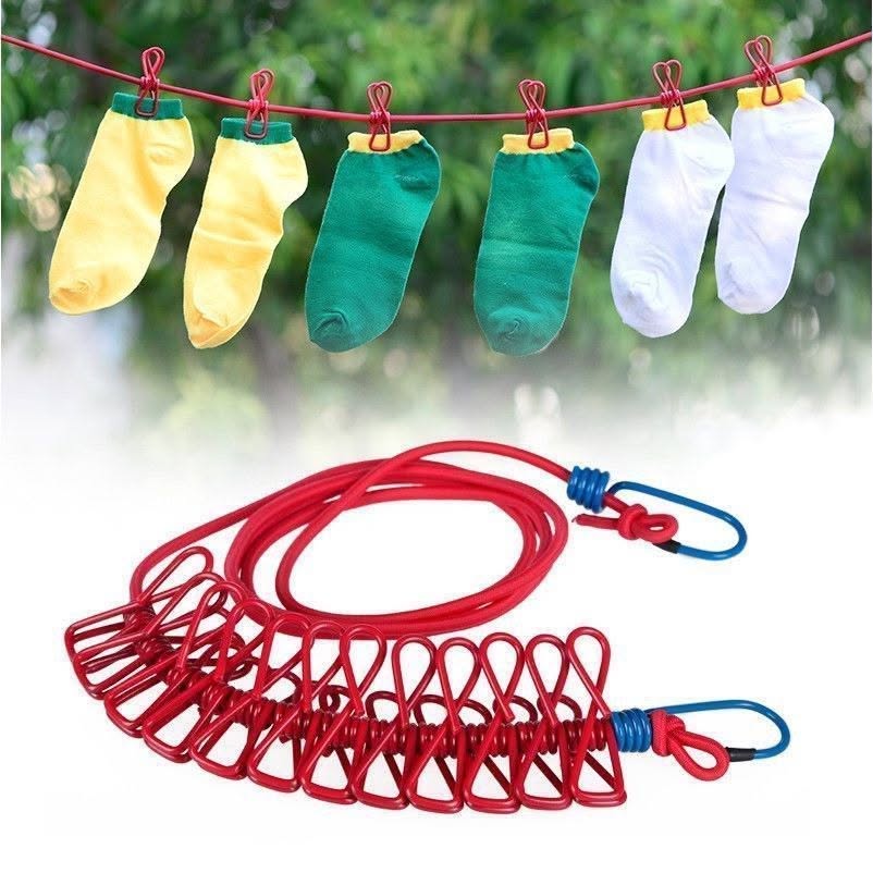 Portable Elastic Travel Clothesline with 12 Clips