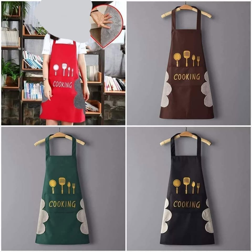 Waterproof cooking apron with side hand-wiping towels