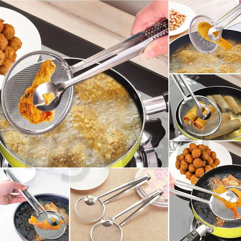 2-in-1 Stainless Steel Frying Tong with Strainer