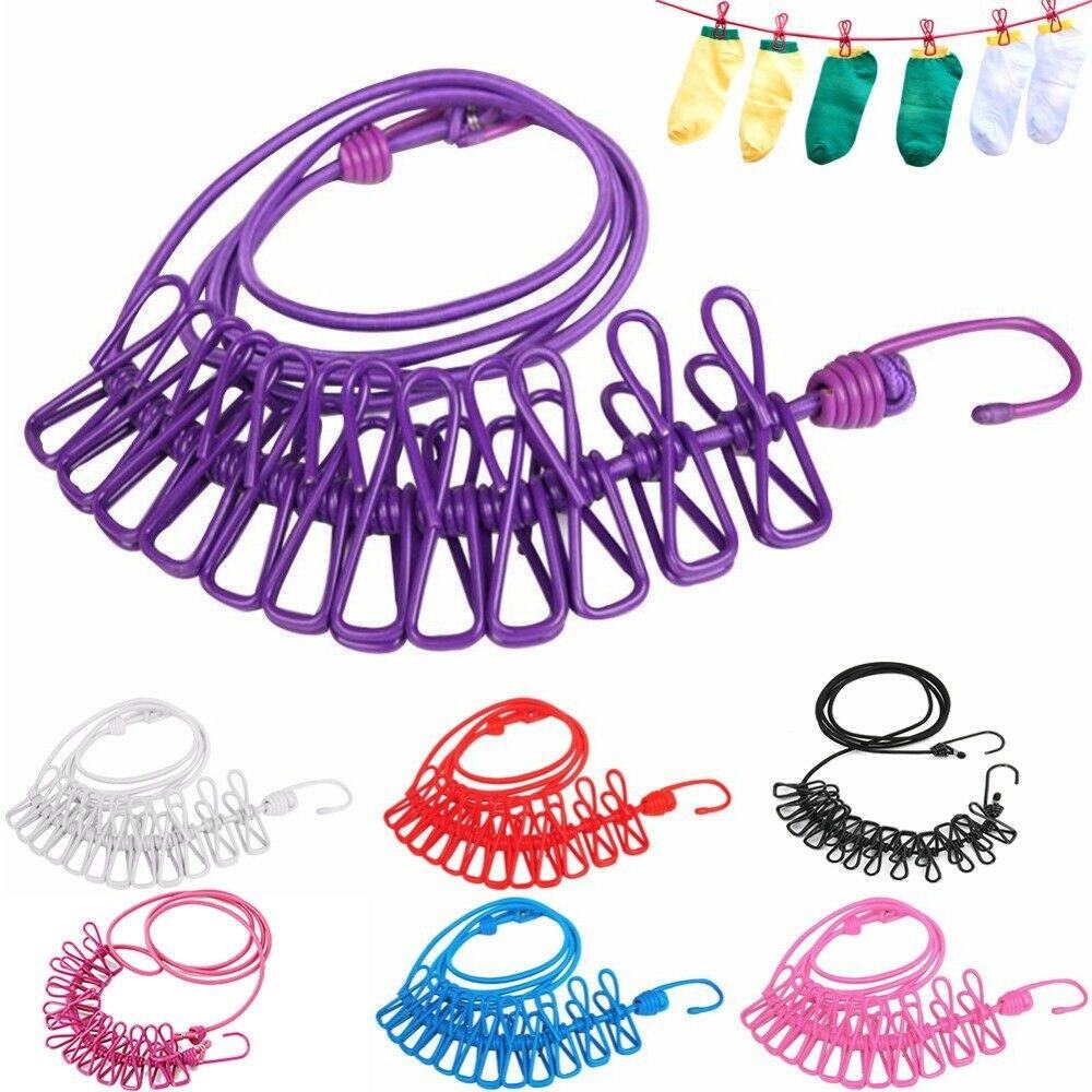 Portable Elastic Travel Clothesline with 12 Clips