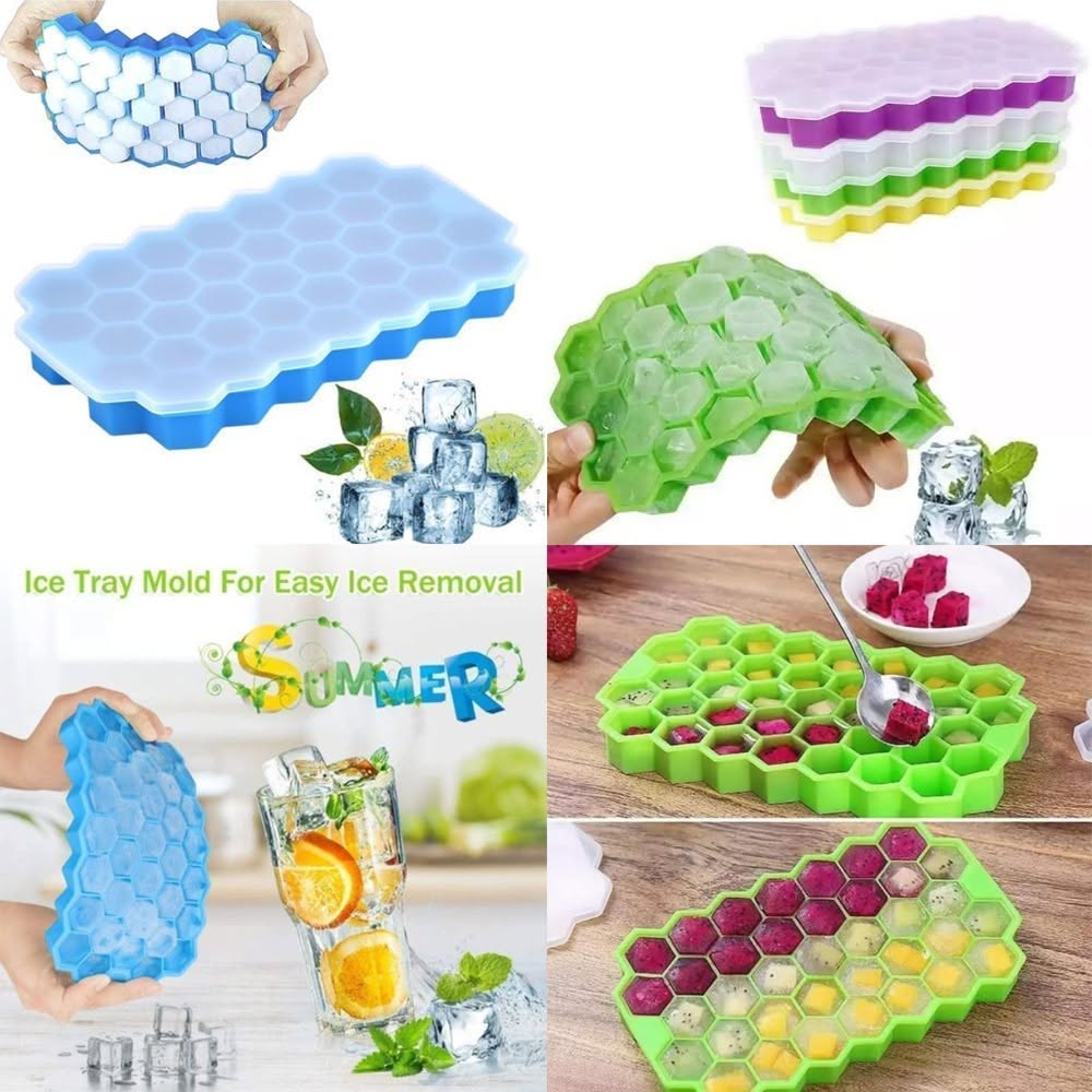37-cavity silicone honeycomb ice cube tray with a lid