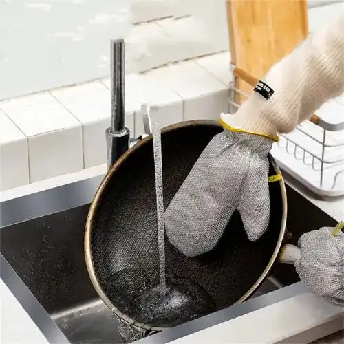 Steel wire dishwashing rag gloves