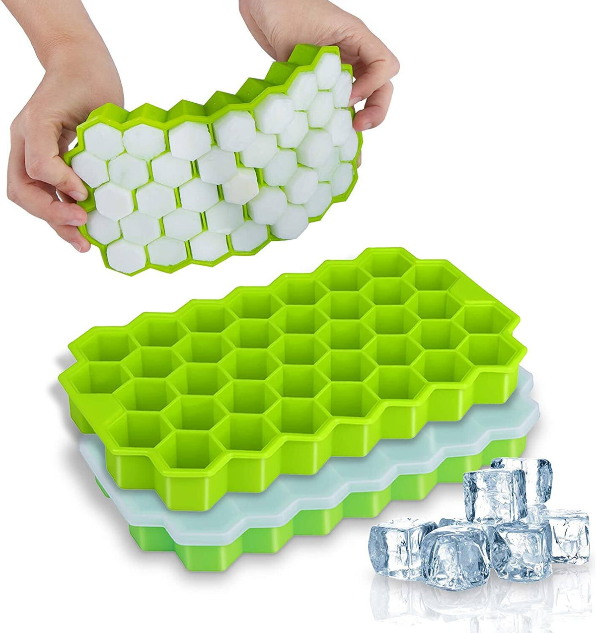 37-cavity silicone honeycomb ice cube tray with a lid